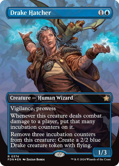 Drake Hatcher (Borderless) (Mana Foil) (374) (Foundations)
