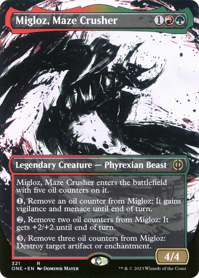Migloz, Maze Crusher (ONE-321) - Phyrexia: All Will Be One: (Showcase) (Borderless) Foil