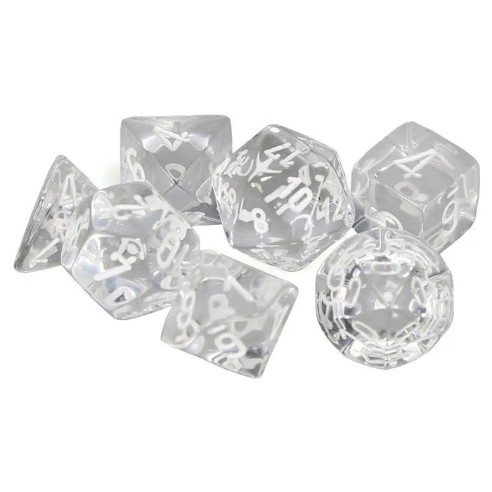 Chessex: 7CT Translucent Clear & White Polyhedral Dice Set