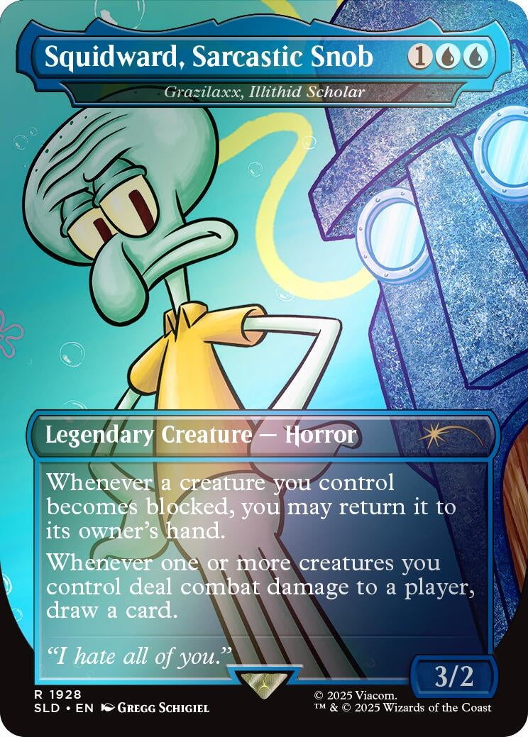 Squidward, Sarcastic Snob - Grazilaxx, Illithid Scholar (Rainbow Foil) (1928) (Secret Lair Drop Series)