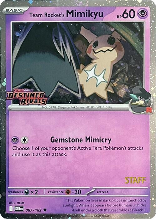 Image for Team Rocket's Mimikyu (Prerelease) [Staff] (087/182) (Miscellaneous Cards & Products) - Pokemon