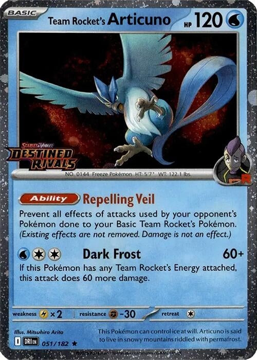Image for Team Rocket's Articuno - 051/182 (Cosmos Holo) (Destined Rivals Stamp) (051/182) (Miscellaneous Cards & Products) - Pokemon
