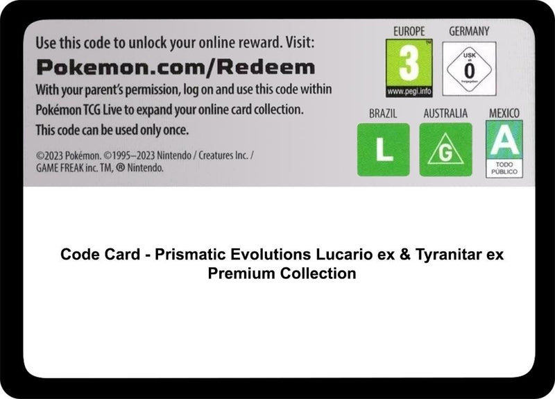 Image for Code Card - Prismatic Evolutions Lucario ex & Tyranitar ex Premium Collection (Miscellaneous Cards & Products) - Pokemon