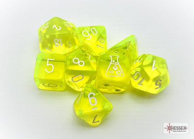 Chessex Translucent Neon Yellow/White 7-Die Set with Bonus Die