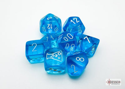 Translucent Tropical Blue/white Polyhedral 7-Dice Set