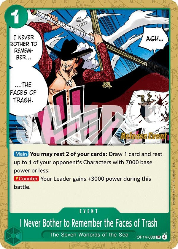 Image for I Never Bother to Remember the Faces of Trash (OP14-038) (The Azure Sea's Seven Release Event Cards) (OP14 RE) - One Piece Card Game