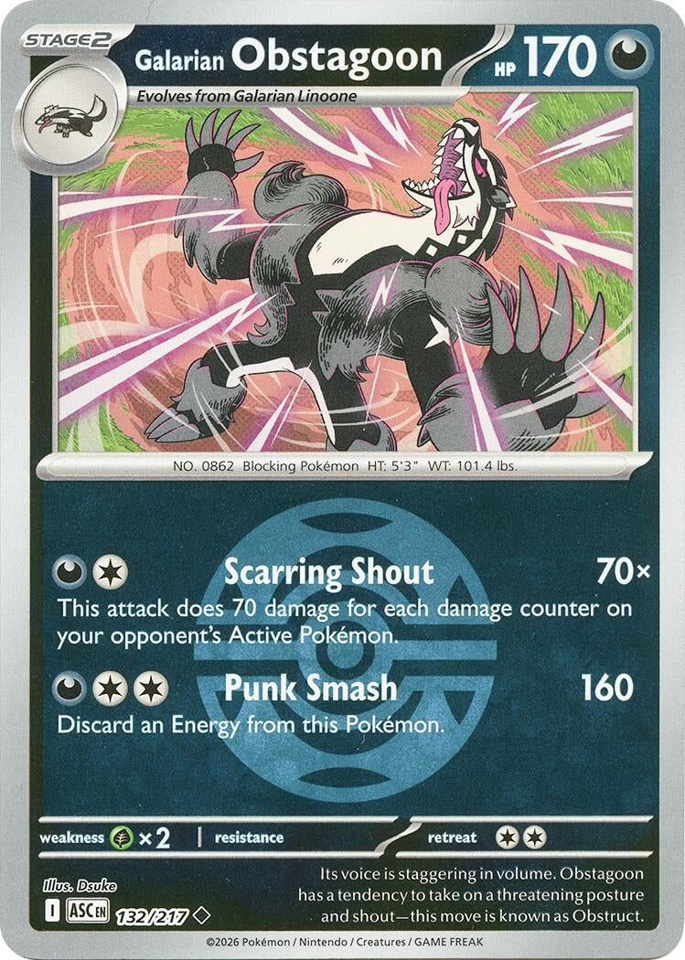 Image for Galarian Obstagoon - 132/217 (Dusk Ball) (132/217) (ME: Ascended Heroes) - Pokemon
