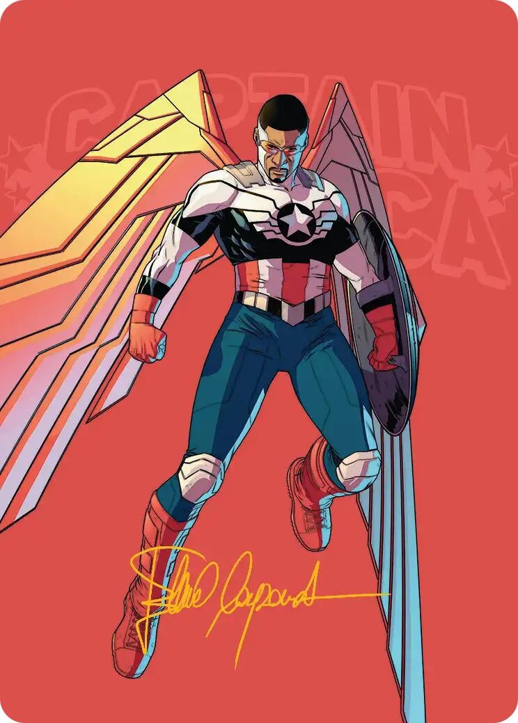 Image for Captain America, Wings of Freedom Art Card (22/45) (Gold-Stamped Signature) (22) (Art Series: Marvel Super Heroes) - Magic: The Gathering