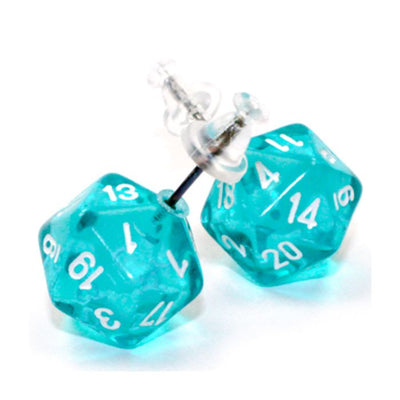 Stud Earrings Translucent Teal Mini d20 Pair