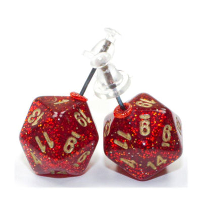 Stud Earrings Glitter Ruby Mini d20 Pair