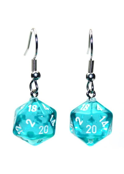 Hook Earrings Translucent Teal Mini d20