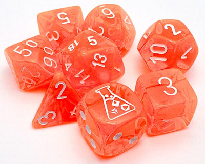 Chessex Translucent Neon Orange/White 7-Die Set with Bonus Die