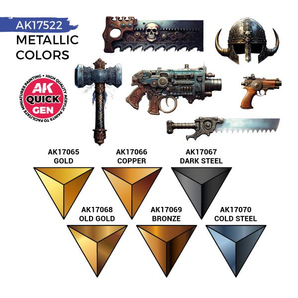 AK-Interactive: Quick Gen Acrylic Contrast -Metallics (Quick Gen Set)